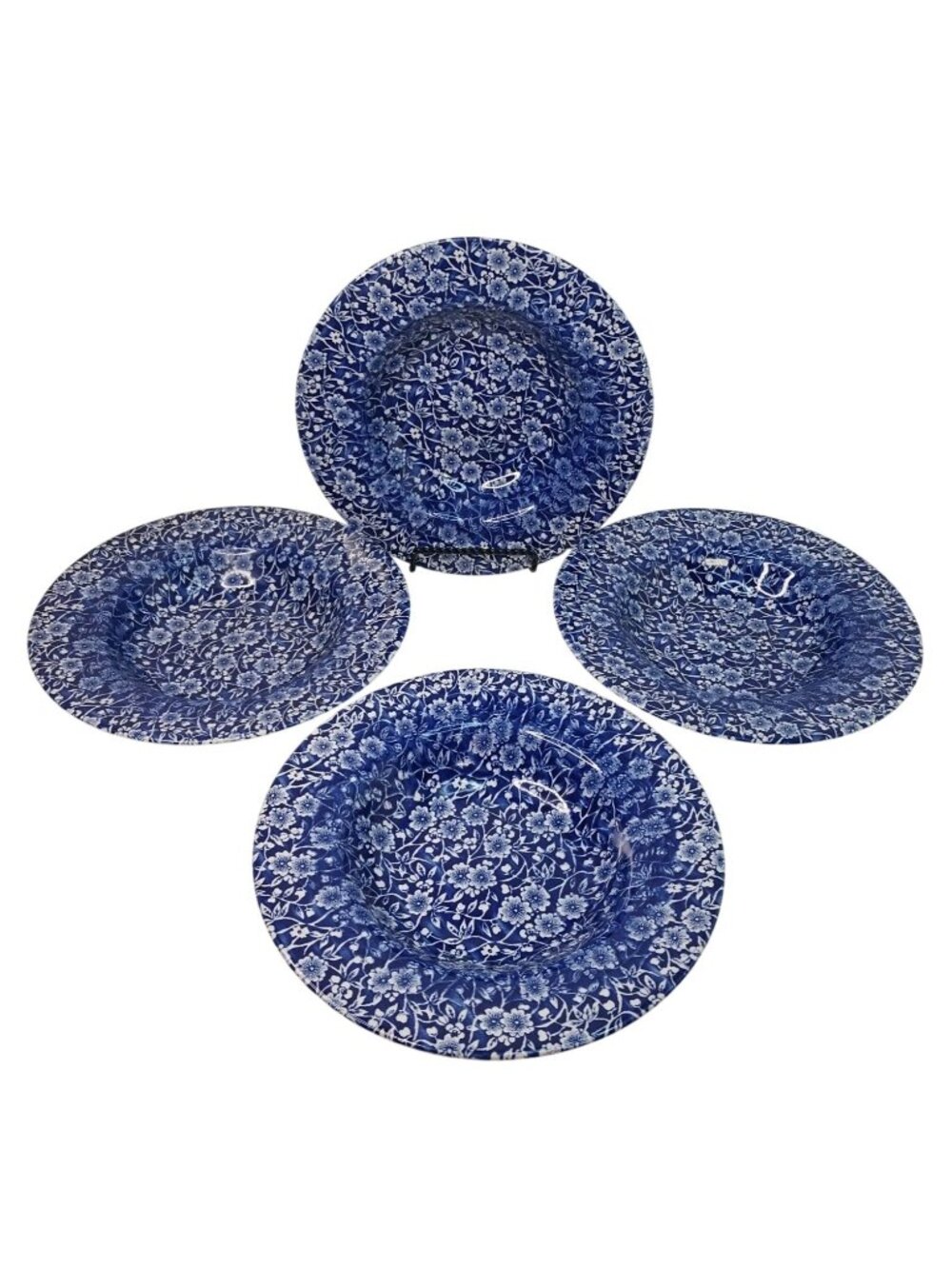 Queens Blue & White Chintz Calico Floral Soup Bowls Set Of 4 England